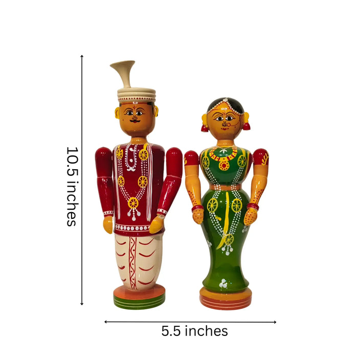 Sacred Union – Etikoppaka Wooden Bride and Groom in Traditional Attire   Etikoppaka Lacquerware