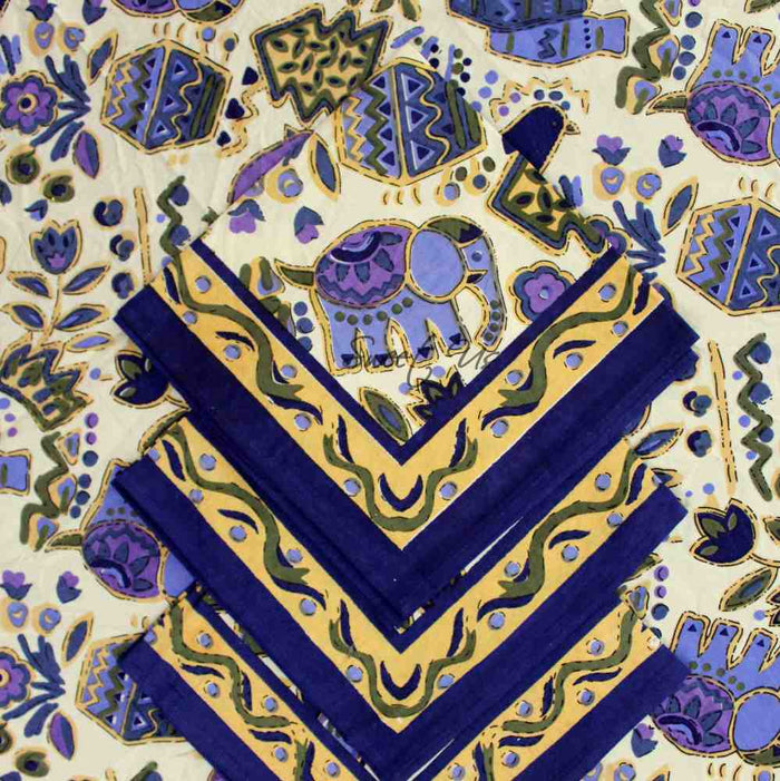 Safari Soiree Avian Floral Cotton Dinner Set of Four Napkins, Violet Gold - Sweet Us