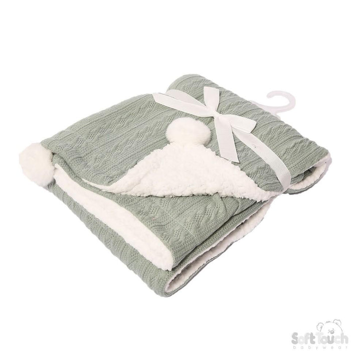 SAGE CABLE KNIT WRAP W/POM POM : FBP188-SG - Kidswholesale.co.uk