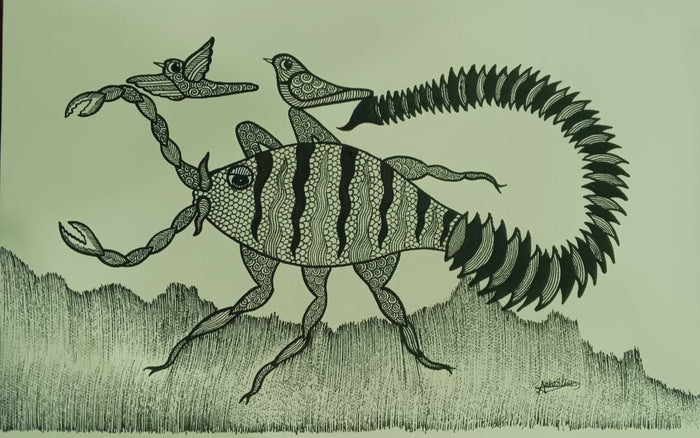 Scorpion & Birds Wall Art - Gond Painting   Paintings