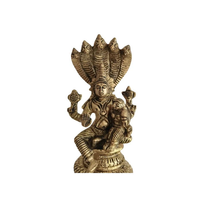 Seated Vishnu Lakshmi statue on brass Sheshnag, religious brass idol.