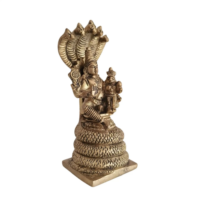 Seated Vishnu Lakshmi statue on brass Sheshnag, religious brass idol.