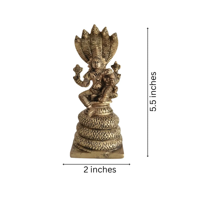 Seated Vishnu Lakshmi statue on brass Sheshnag, religious brass idol.