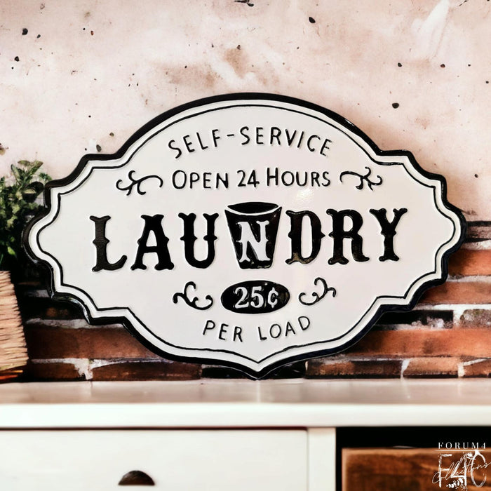 SELF SERVICE LAUNDRY 25c ENAMEL SIGN
