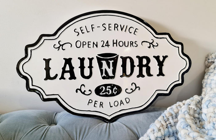 SELF SERVICE LAUNDRY 25c ENAMEL SIGN