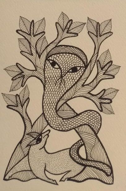 Sentinel of the Night Hand-Inked Gond Owl Tribal Art   Paintings