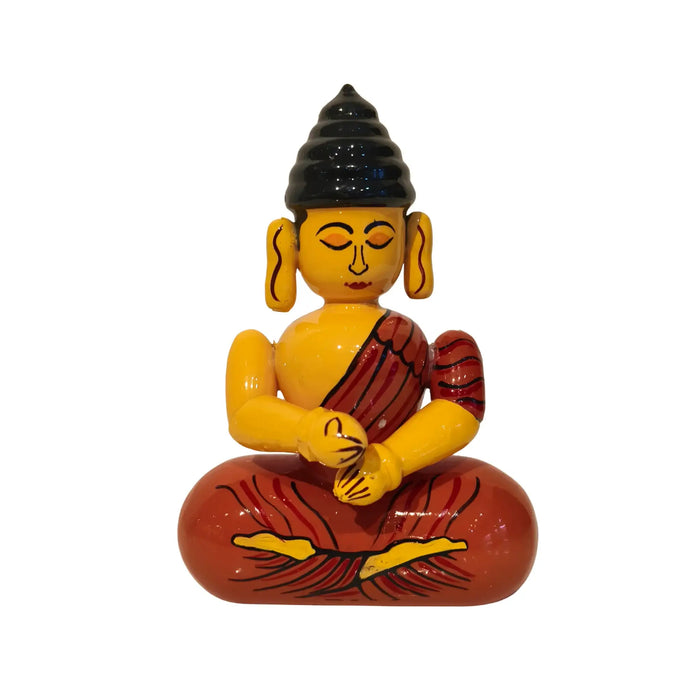 Serene Etikoppaka Lacquer Buddha - Meditating Yellow and Orange   Etikoppaka Lacquerware