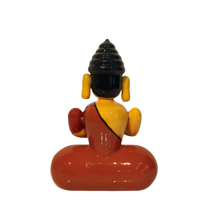 Serene Etikoppaka Lacquer Buddha - Meditating Yellow and Orange   Etikoppaka Lacquerware