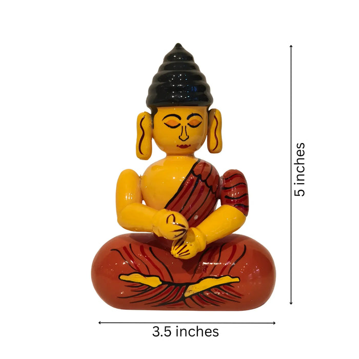 Serene Etikoppaka Lacquer Buddha - Meditating Yellow and Orange   Etikoppaka Lacquerware