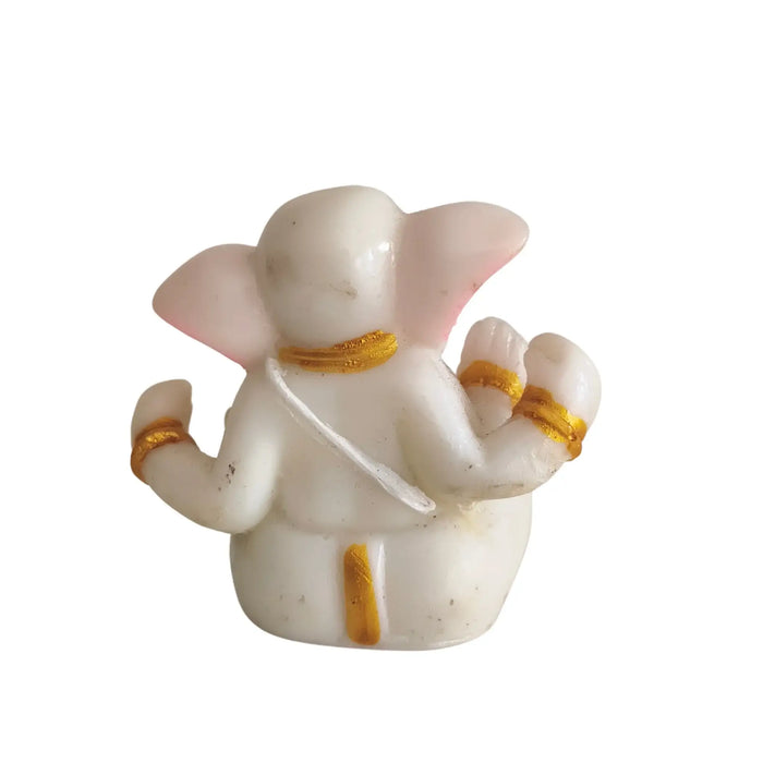 Serene White Marble-Finish Lord Ganesha Idol with Pink and Gold Accents   Marble Soft Stone