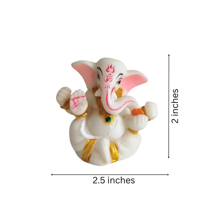 Serene White Marble-Finish Lord Ganesha Idol with Pink and Gold Accents   Marble Soft Stone