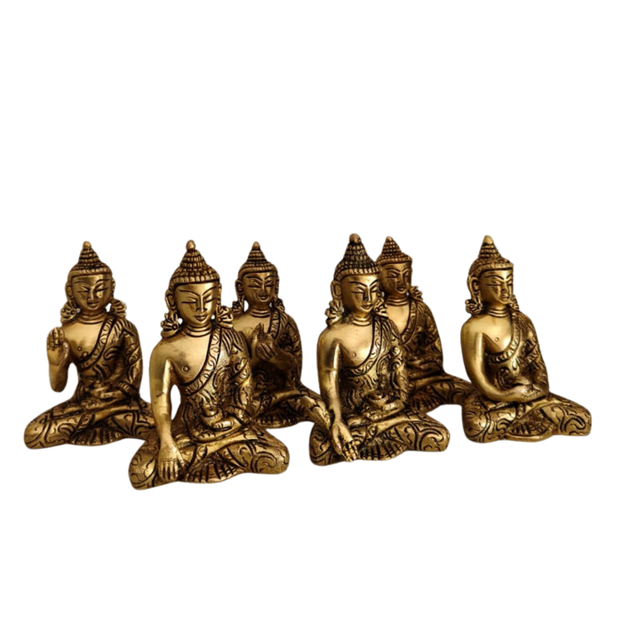 Set of 6 Handcrafted Brass Buddha Idols - Various Mudras for Zen Decor   Brass Artwork