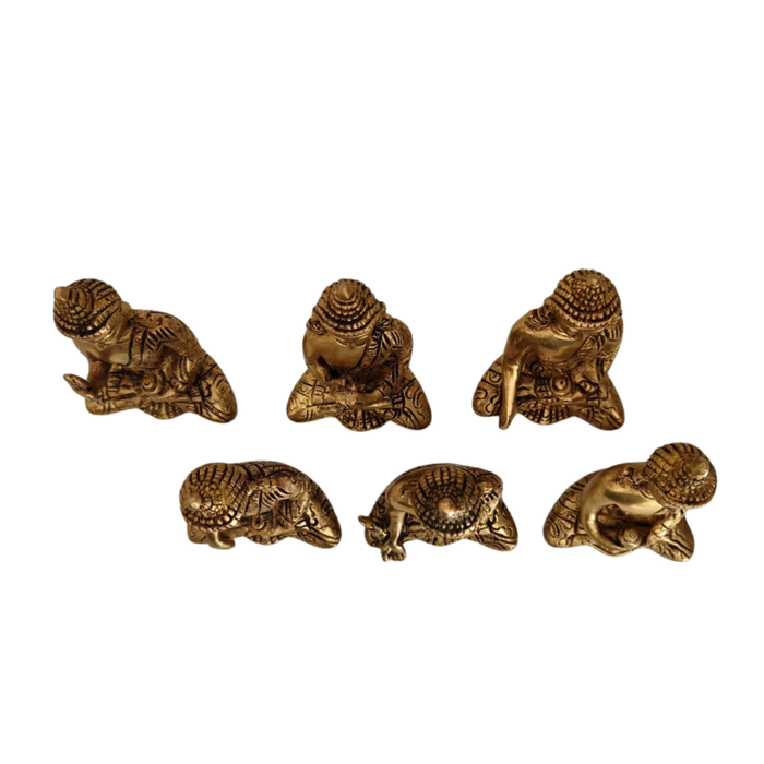 Set of 6 Handcrafted Brass Buddha Idols - Various Mudras for Zen Decor   Brass Artwork