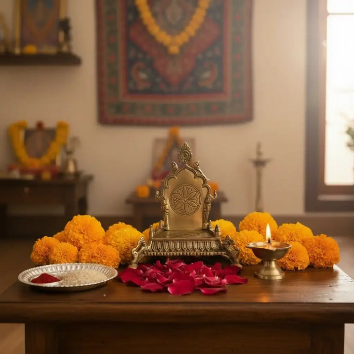 Ornate Brass Puja Singhasan (Throne)   Brass Ware
