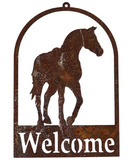 SINGLE HORSE RUSTY WELCOME SIGN