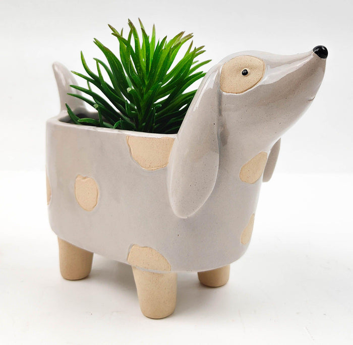 SMALL LIGHT GREY DOG PLANTER