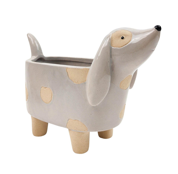 SMALL LIGHT GREY DOG PLANTER