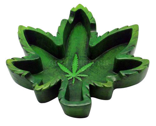 Overhead view of the Hemp Leaf Ashtray, shaped like a green leaf with multiple indentations forming the bowl.