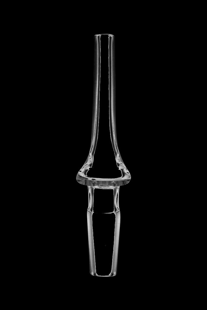 A close-up of the Vapor Straw Quartz Tip - 10mm Male, showcasing its clear glass construction and slender, tapered design.