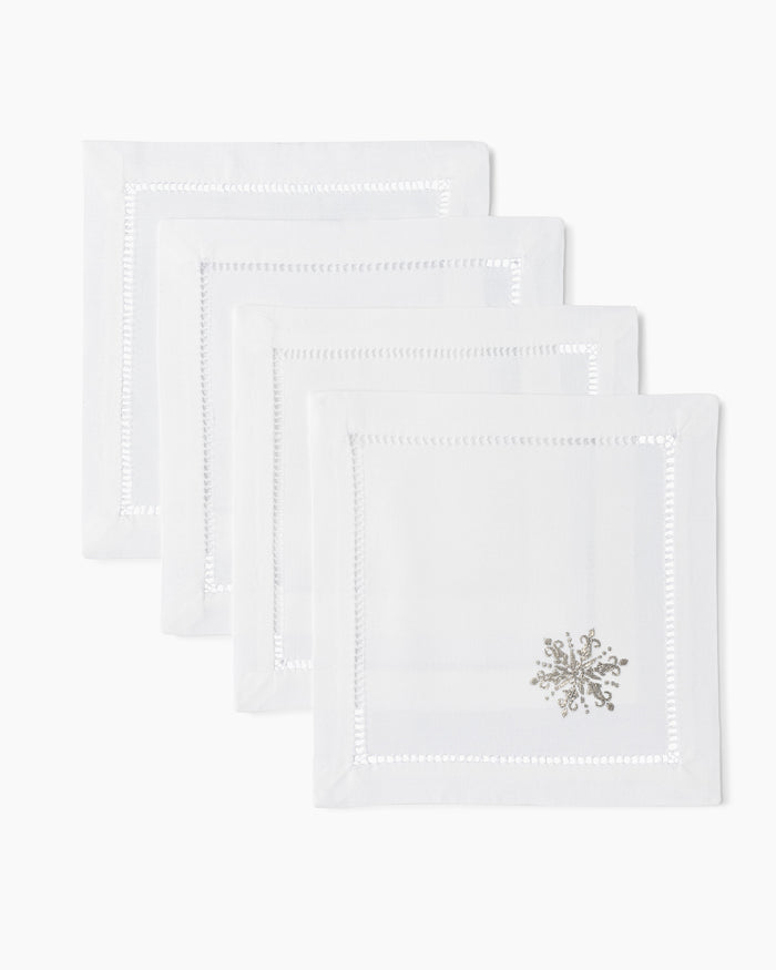 Snowflake Silver Cocktail Napkins