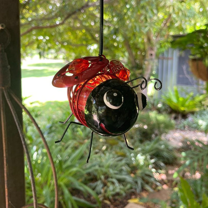 SOLAR LEAPING LADYBUG - HANGING GARDEN DECOR