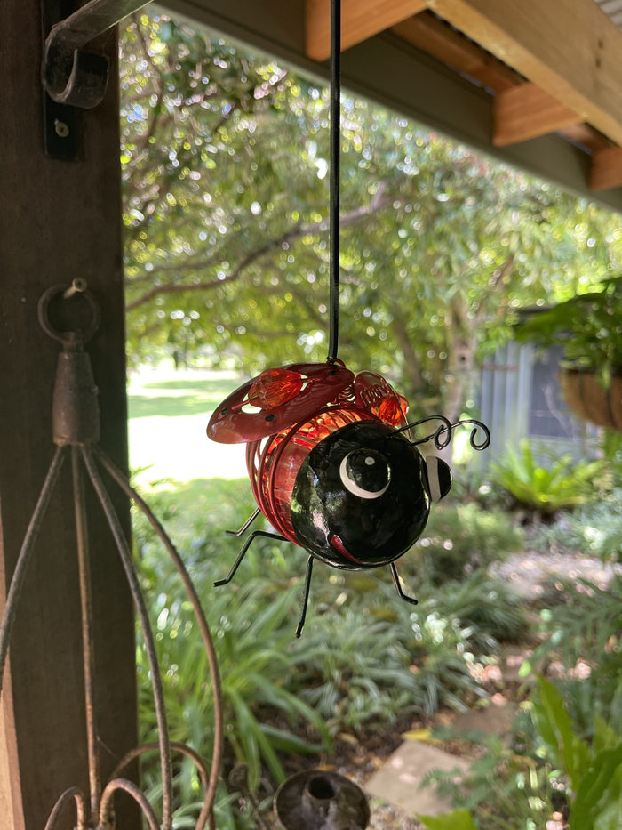 SOLAR LEAPING LADYBUG - HANGING GARDEN DECOR