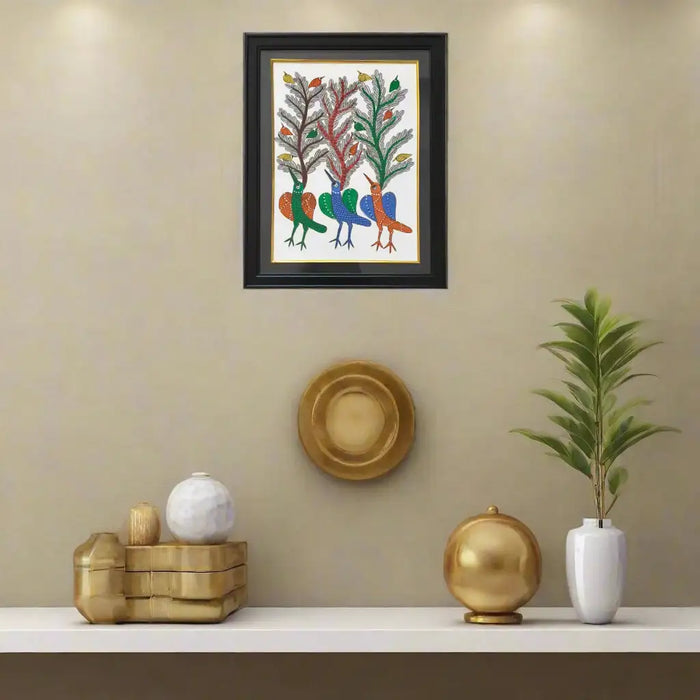 Song of the Forest – Gond Painting of Birds and Trees   Paintings