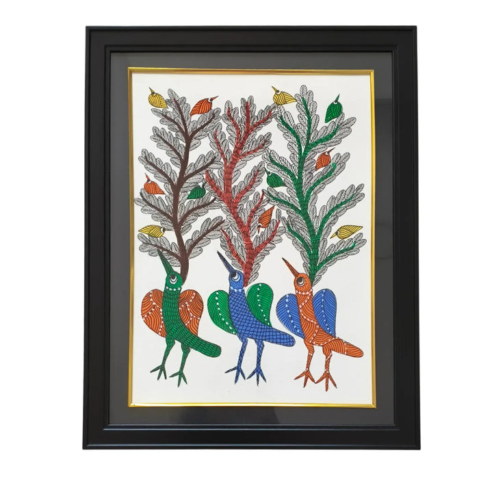 Song of the Forest – Gond Painting of Birds and Trees   Paintings