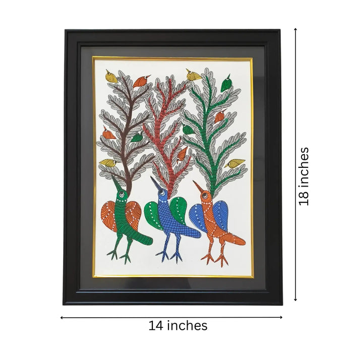 Song of the Forest – Gond Painting of Birds and Trees   Paintings