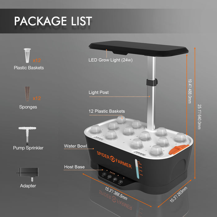 Spider Farmer Smart G12 Hydroponics Growing System with LED Grow Light