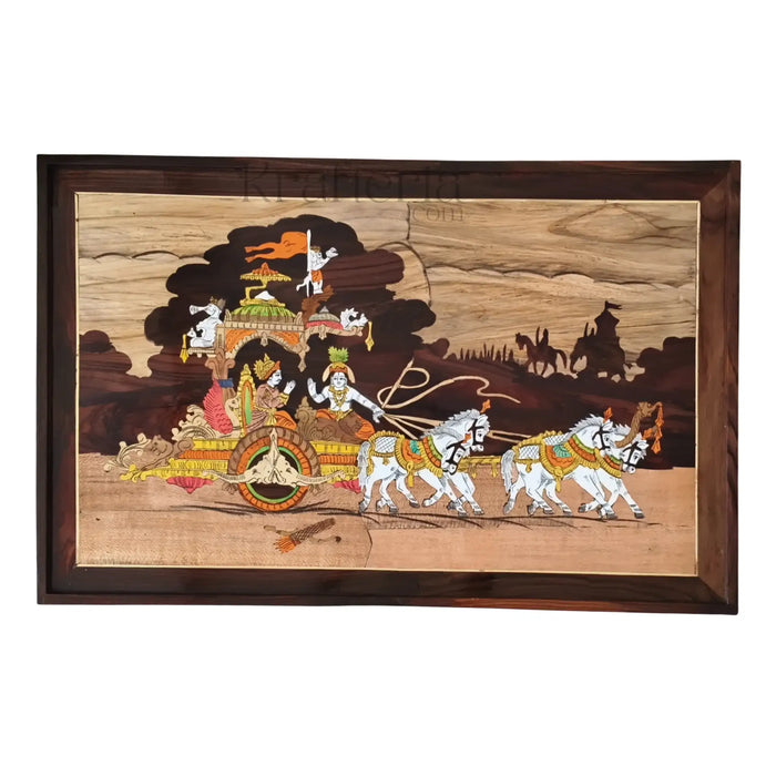 Spiritual Inlay Panel – Bhagavad Gita Depiction in Wood   Inlay Art
