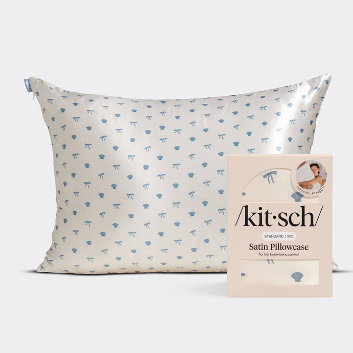 Standard Satin Pillowcase - Pearlized Cream & Coastal Blue Print