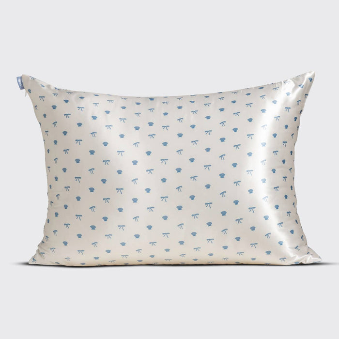 Standard Satin Pillowcase - Pearlized Cream & Coastal Blue Print