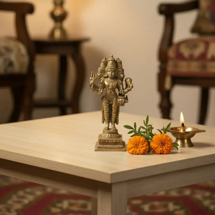 Standing Brass Lord Brahma Idol (Four-Faced Creator God)   Brass Ware