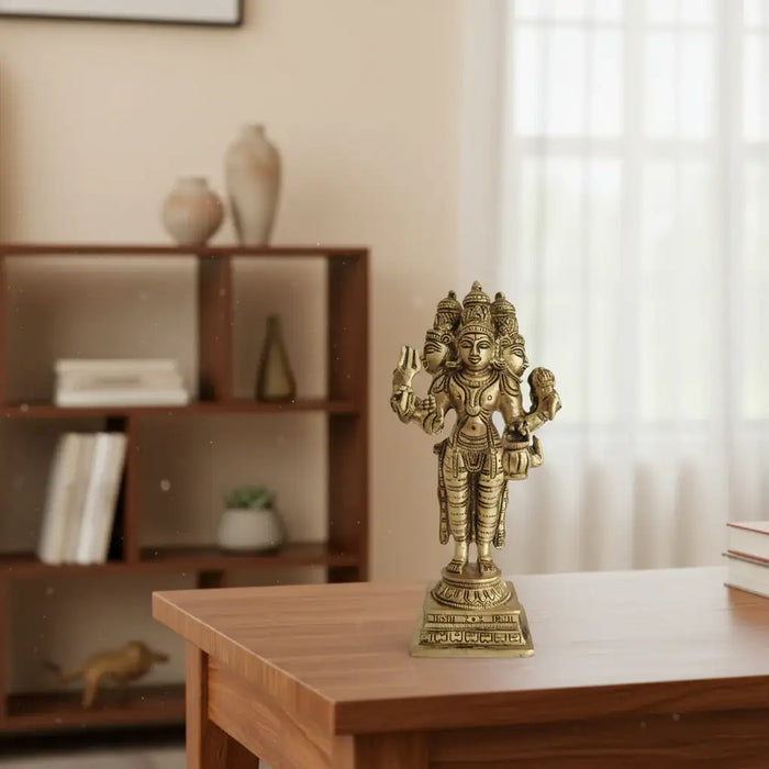 Standing Brass Lord Brahma Idol (Four-Faced Creator God)   Brass Ware
