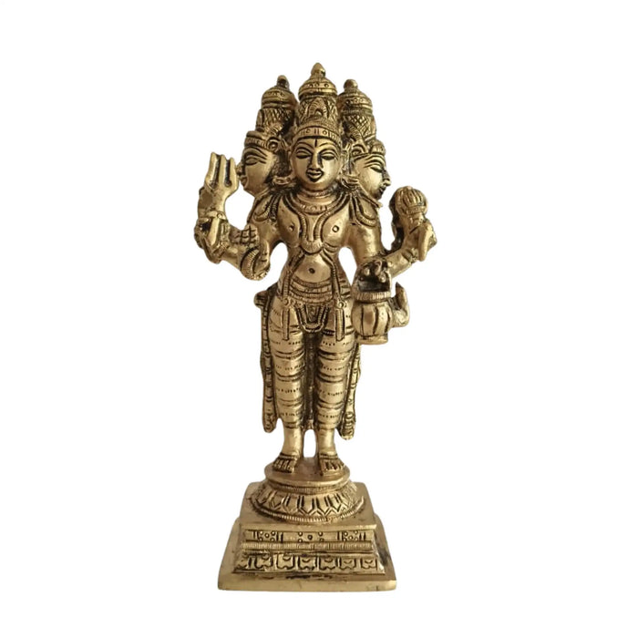 Standing Brass Lord Brahma Idol (Four-Faced Creator God)   Brass Ware