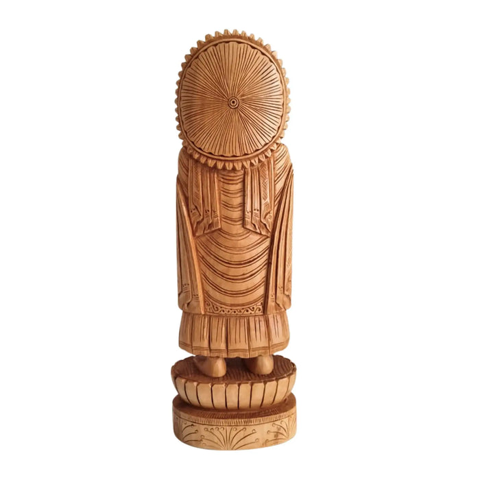 Standing Hand-Carved Wooden Buddha Statue in Abhaya Mudra   Wood Decorative
