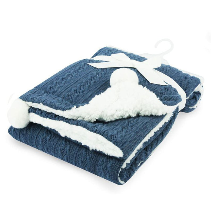 STEEL BLUE CABLE KNIT WRAP W/POM POM : FBP188-SB