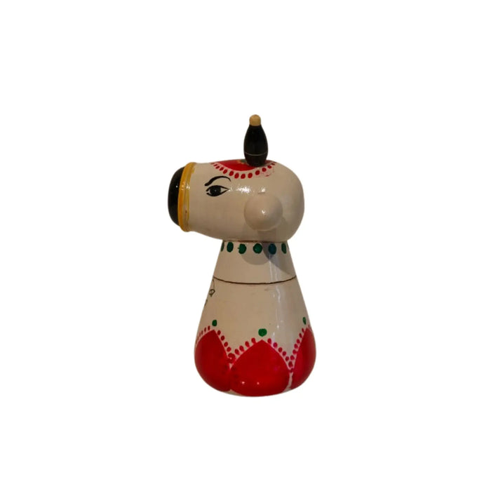 Stylized Etikoppaka Lacquer Nandi/Bull - White and Red   Etikoppaka Lacquerware
