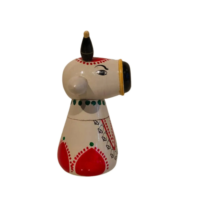 Stylized Etikoppaka Lacquer Nandi/Bull - White and Red   Etikoppaka Lacquerware
