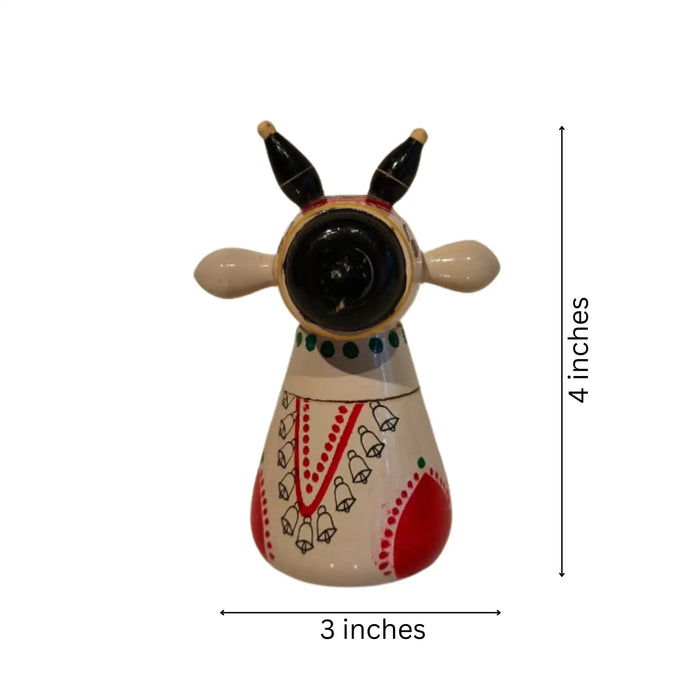 Stylized Etikoppaka Lacquer Nandi/Bull - White and Red   Etikoppaka Lacquerware