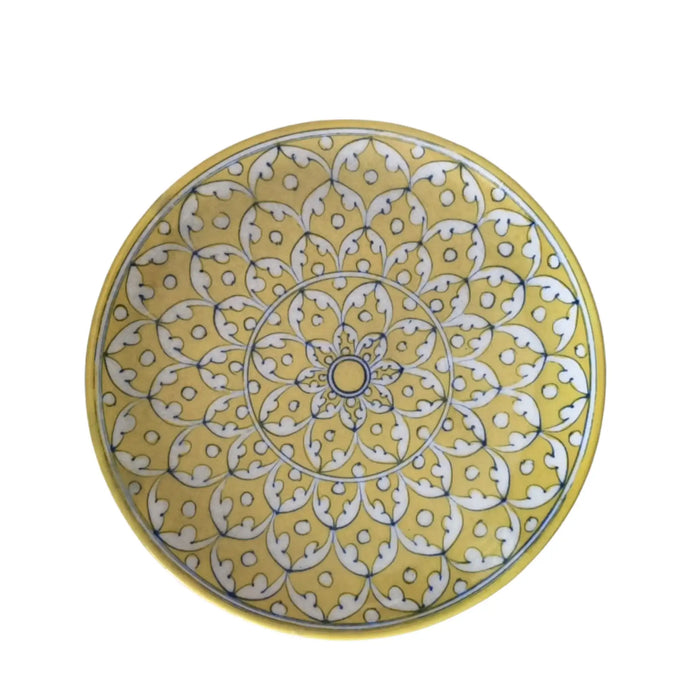 Subtle Yellow and White Intricate Mandala Wall Plate   Pottery