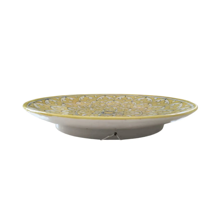 Subtle Yellow and White Intricate Mandala Wall Plate   Pottery