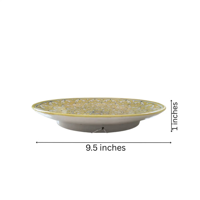 Subtle Yellow and White Intricate Mandala Wall Plate   Pottery