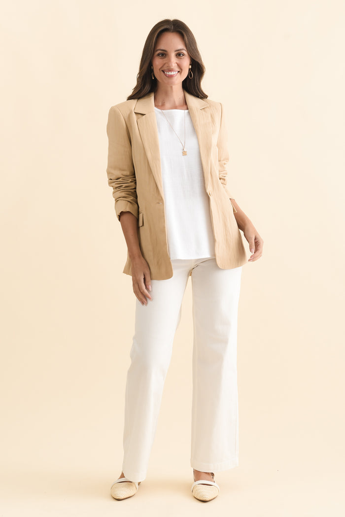Sutton Beige Collared Blazer,Brunette model,alt text|model:MJ