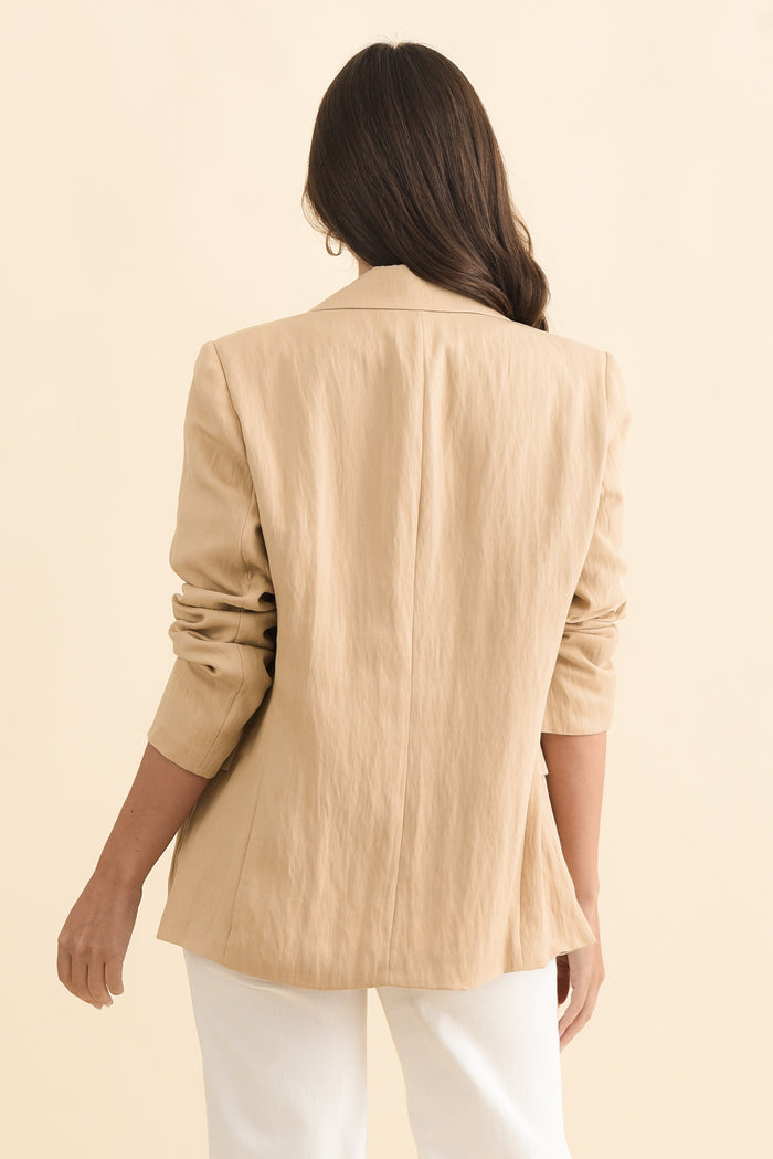 Sutton Beige Collared Blazer,Brunette model,alt text|model:MJ