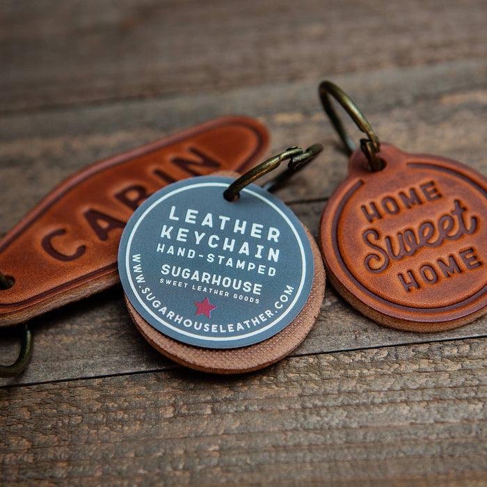 Texas Silhouette Script Leather Keychain Texas Style