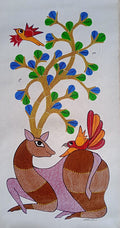 The Antler Tree Deer and Forest Birds - Gond Painting   Paintings