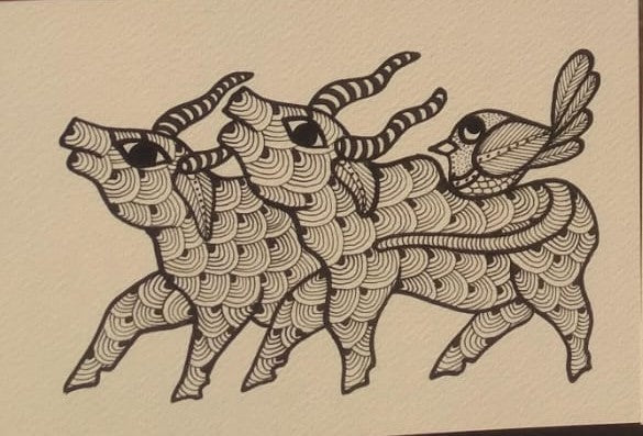 The Dancing Bulls – Authentic Gond Tribal Art   Paintings