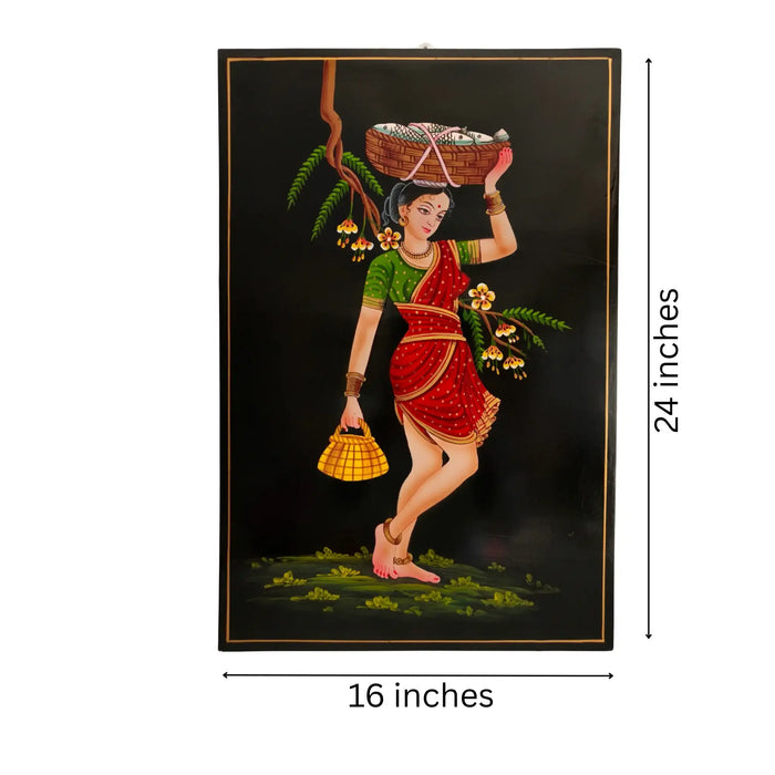 Authentic Nirmal painting fisherwoman wall art